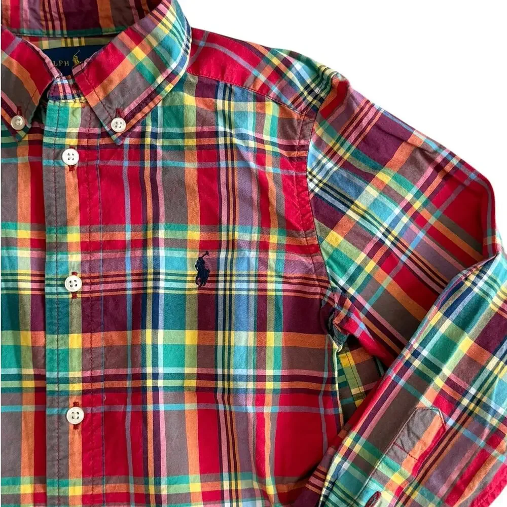 RALPH LAUREN Boys Long Sleeve Plaid Button Down Size 5